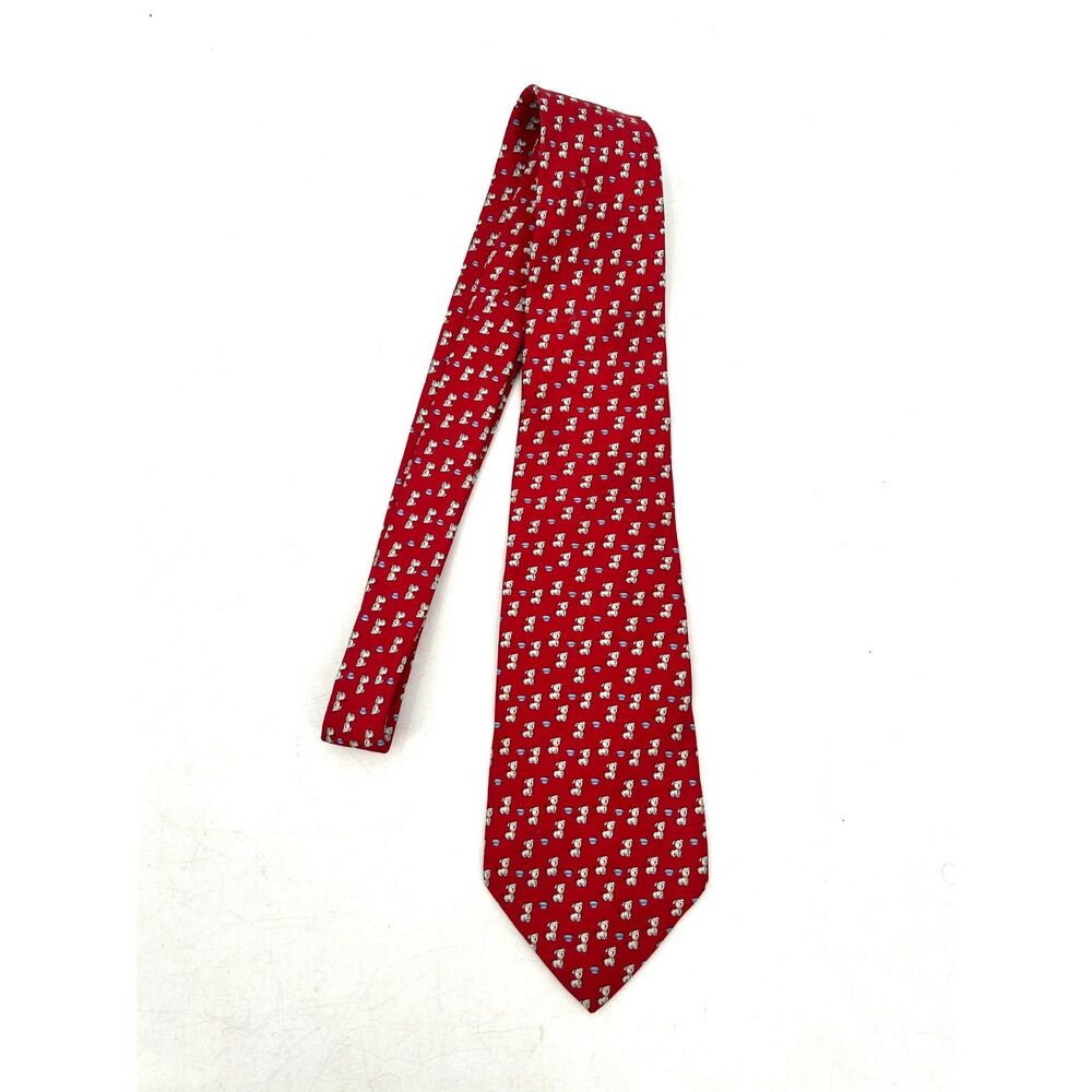 SALVATORE FERRAGAMO *Flawed* Men's Red Puppy Dog Bowl Print 100% Silk Tie Office
